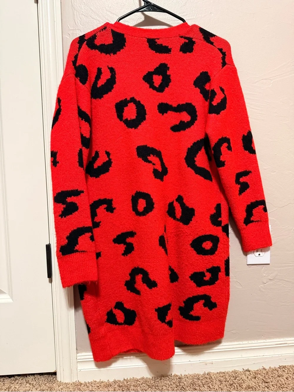Red Leopard Print Open-Front Women’s Cardigan Sweater